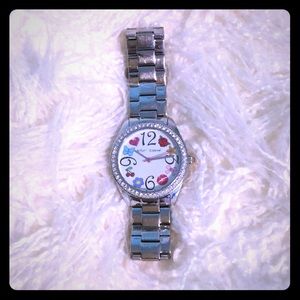 Betsey Johnson Silver Watch Lips Hearts Butterfly